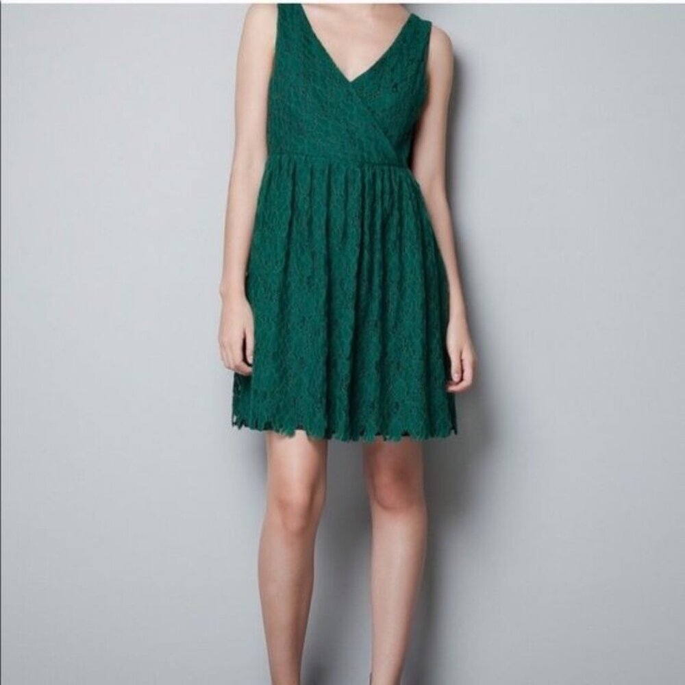 Zara Teal Lace V-Neck Mini Dress